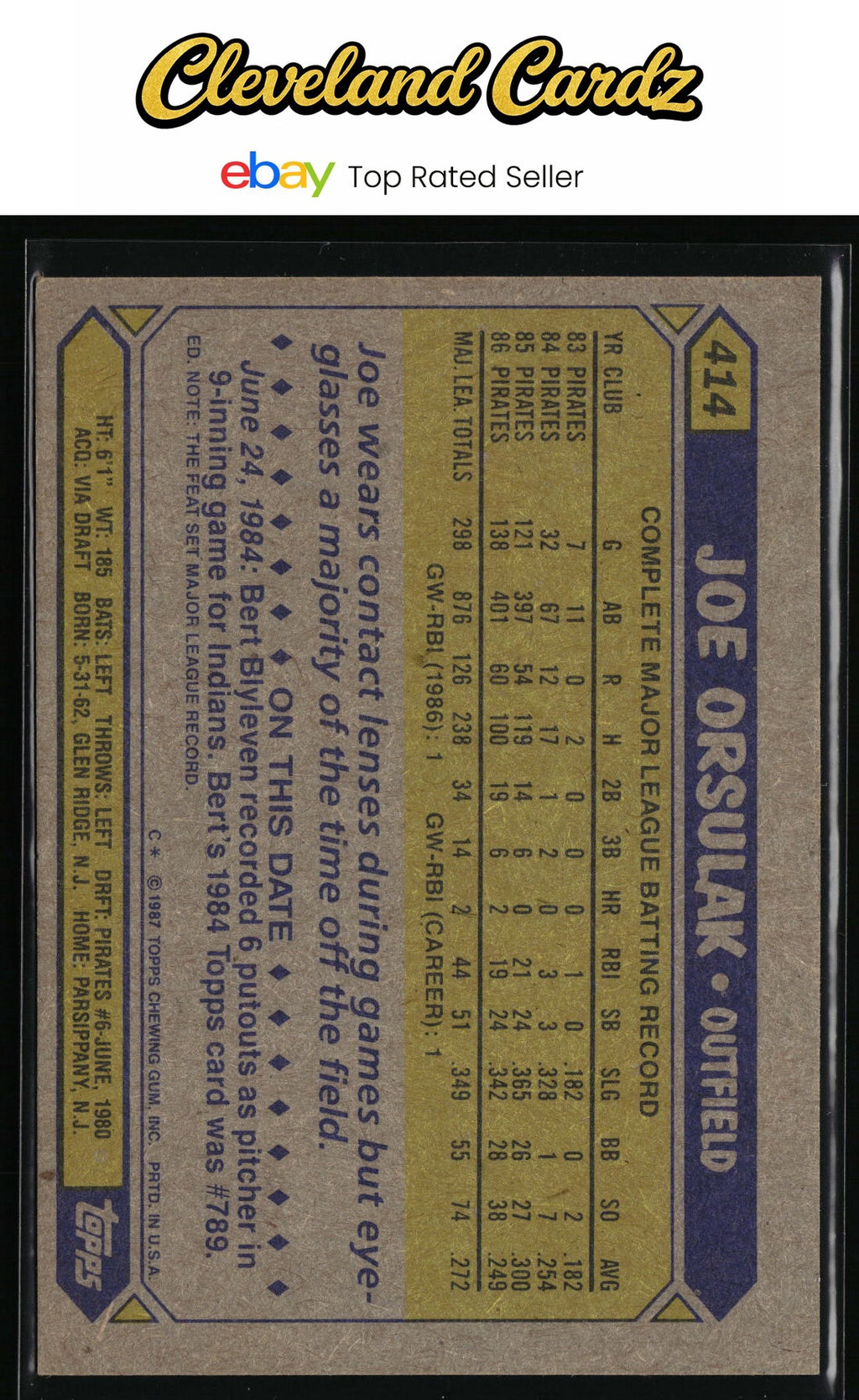 1987 Topps #414 Joe Orsulak
