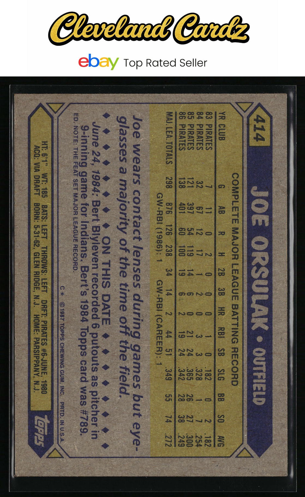 1987 Topps #414 Joe Orsulak