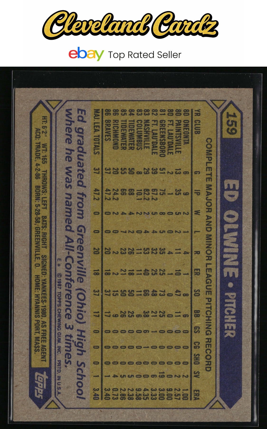 1987 Topps #159 Ed Olwine RC