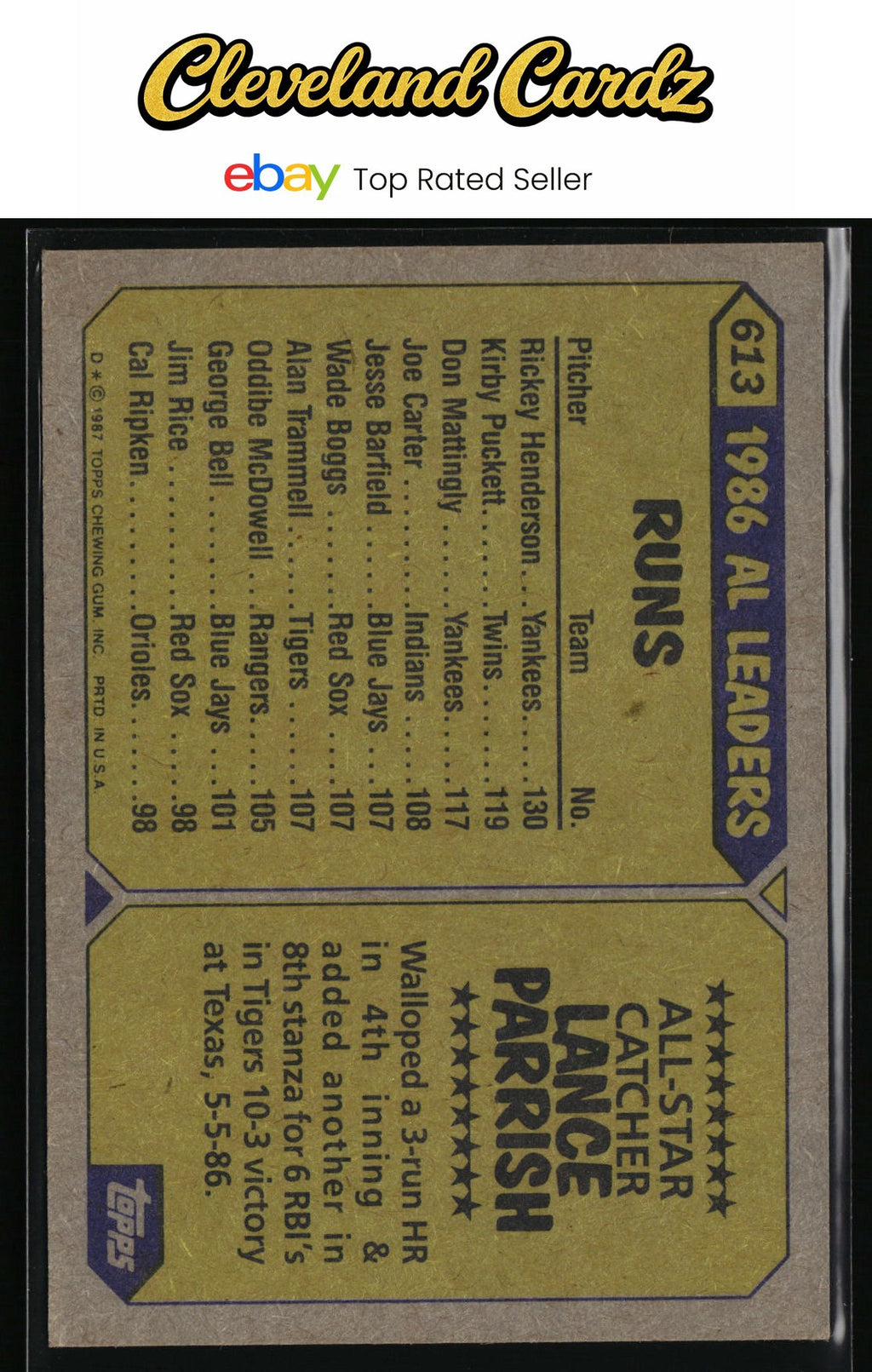 1987 Topps #613 Lance Parrish