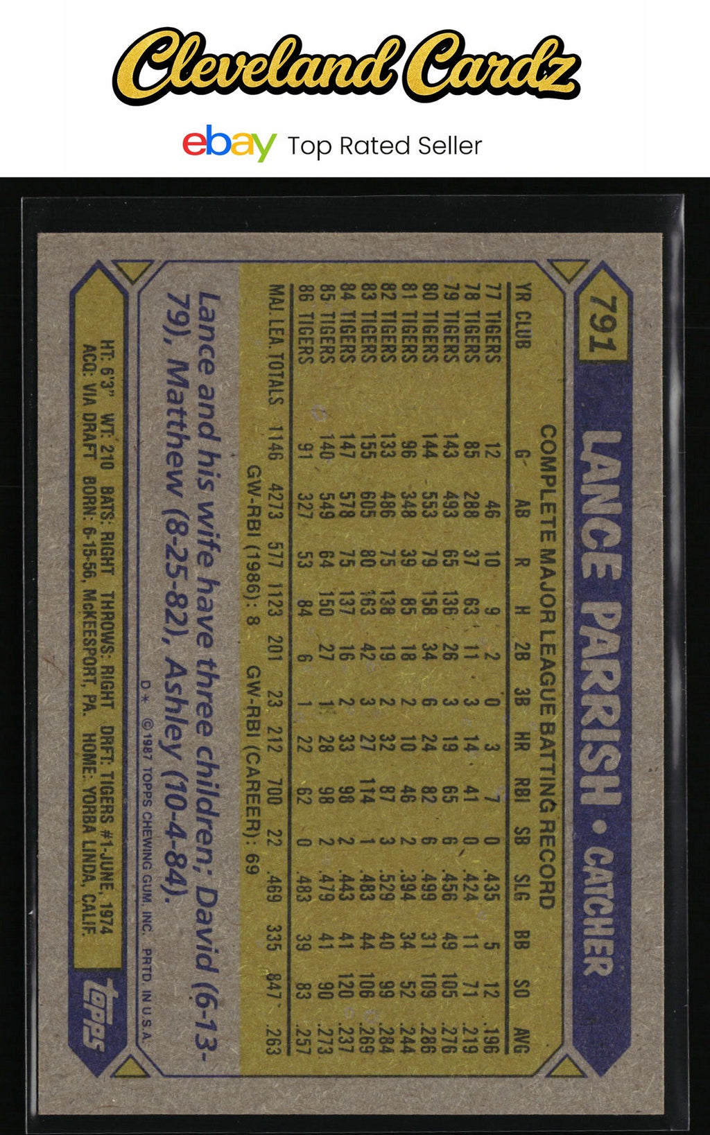 1987 Topps #791 Lance Parrish