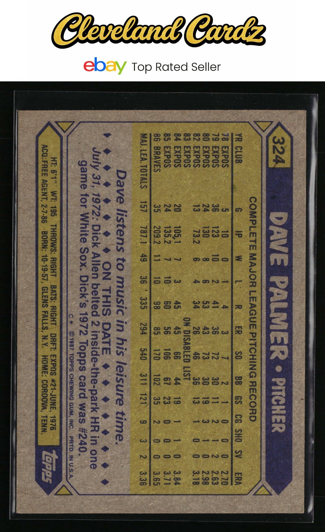 1987 Topps #324 Dave Palmer