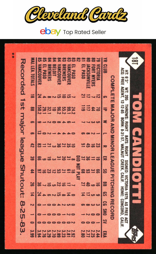 1986 Topps Traded #18T Tom Candiotti