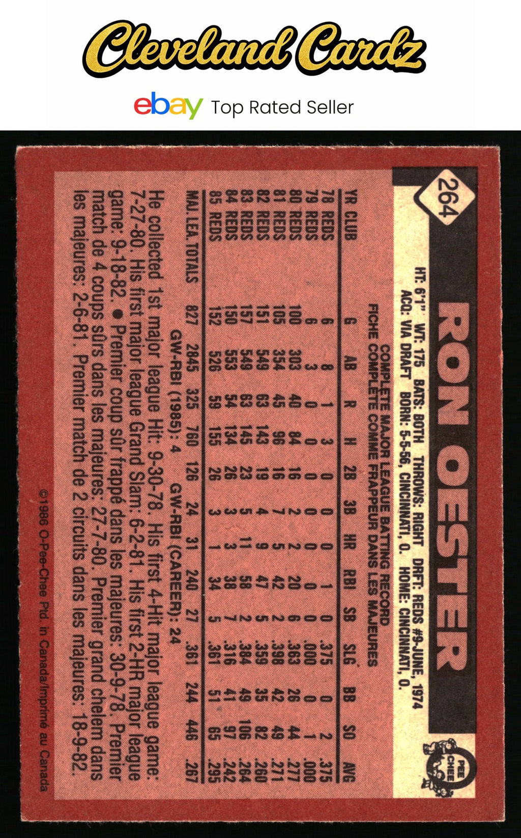 1986 O-Pee-Chee #264 Ron Oester