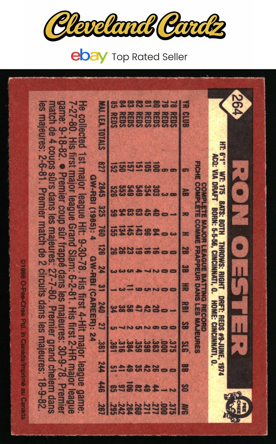1986 O-Pee-Chee #264 Ron Oester