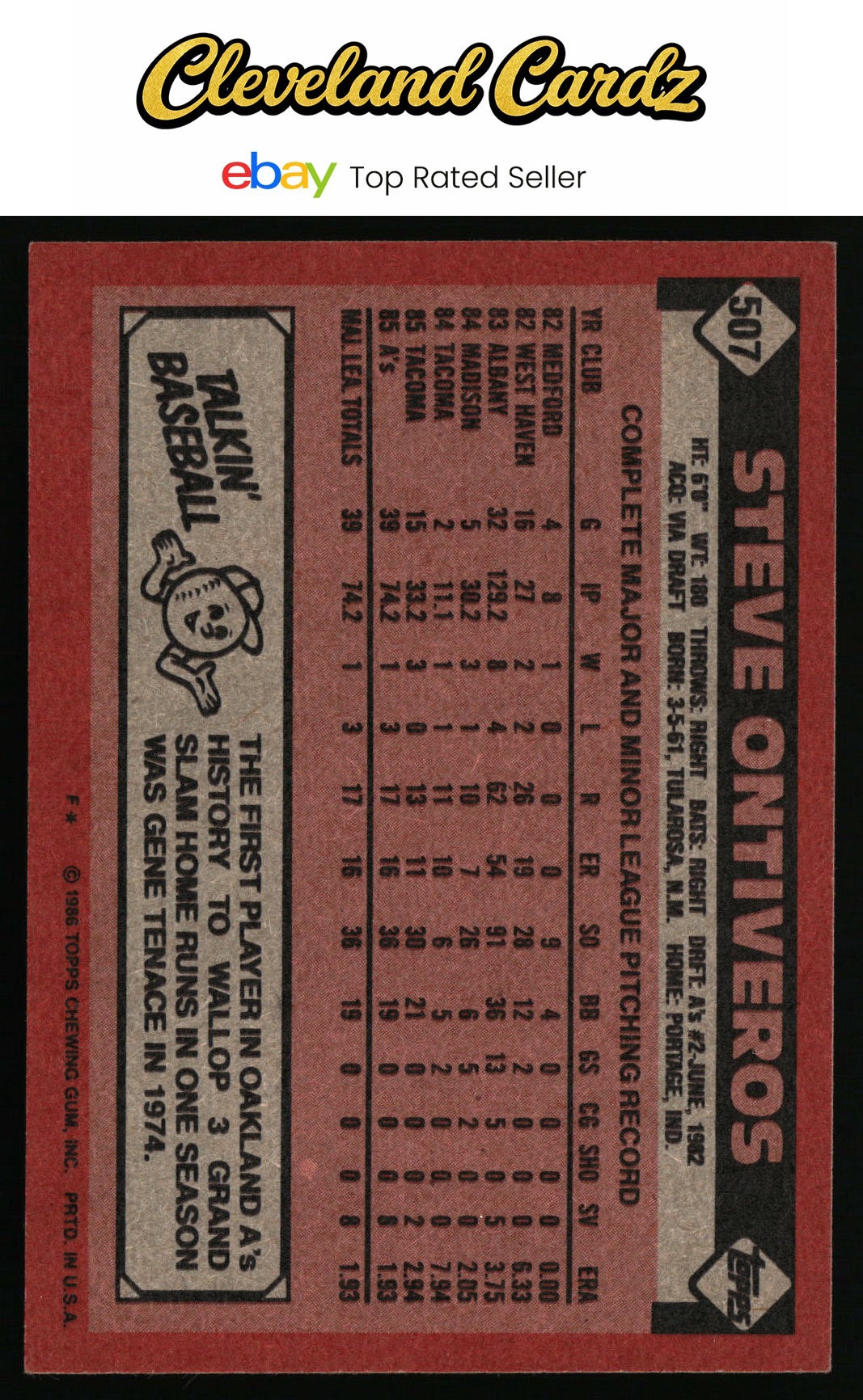 1986 Topps #507 Steve Ontiveros RC