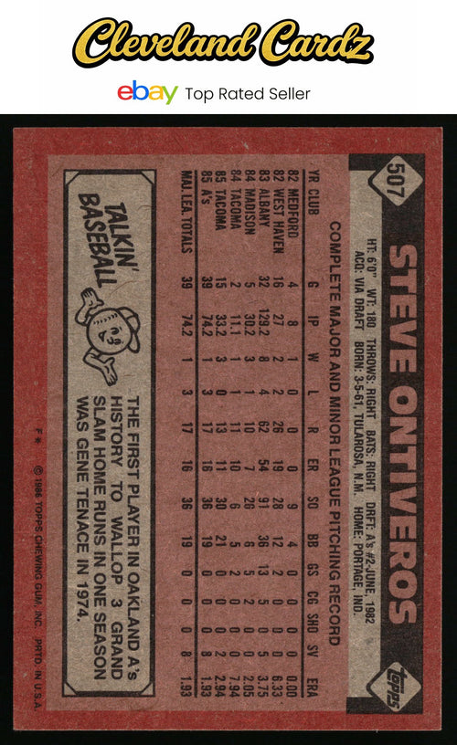 1986 Topps #507 Steve Ontiveros RC