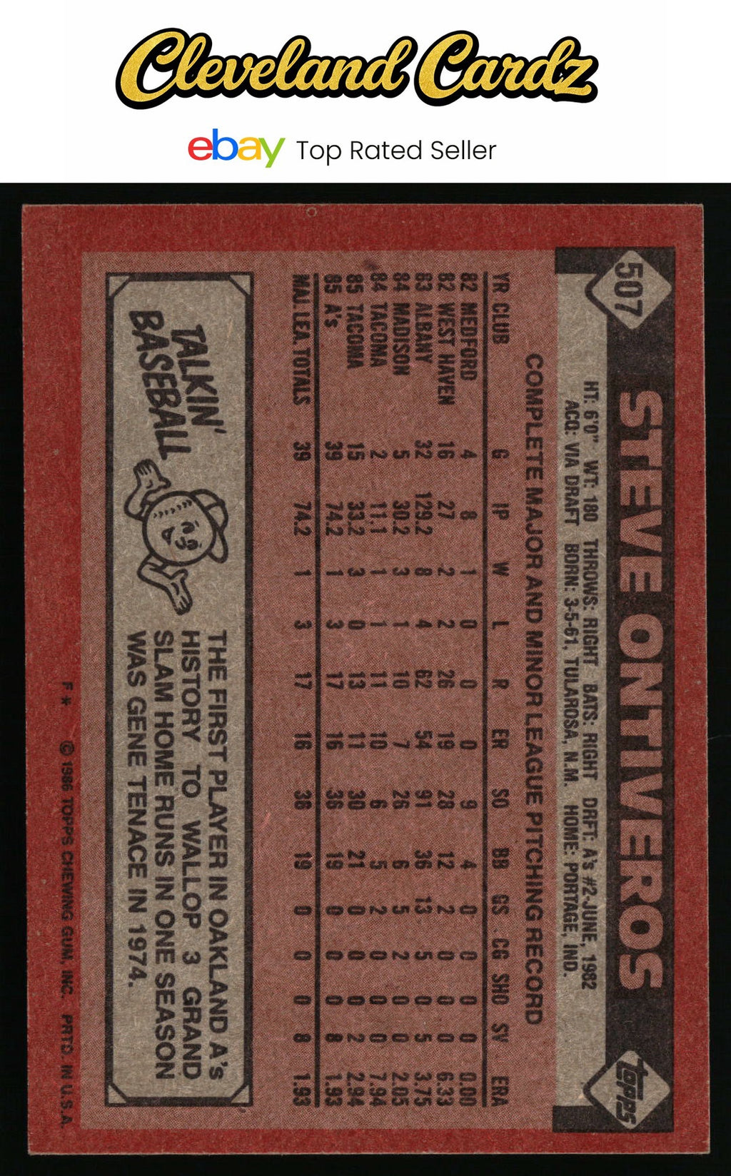 1986 Topps #507 Steve Ontiveros RC