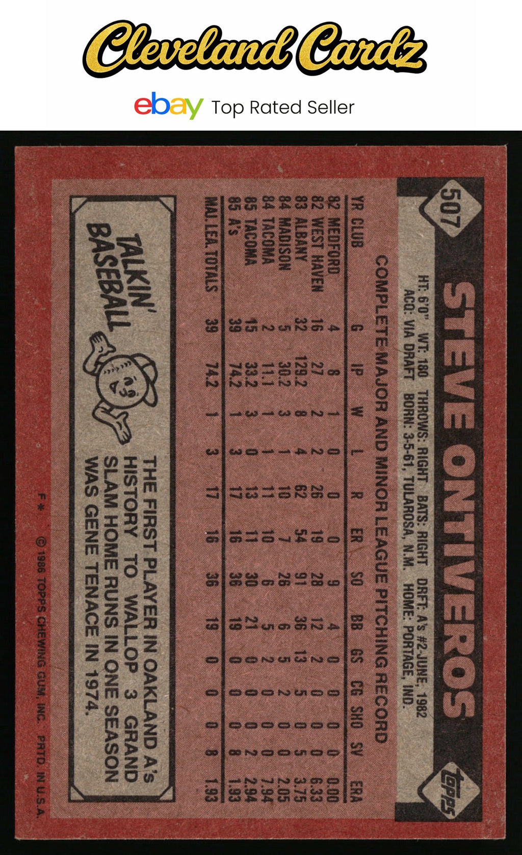 1986 Topps #507 Steve Ontiveros RC