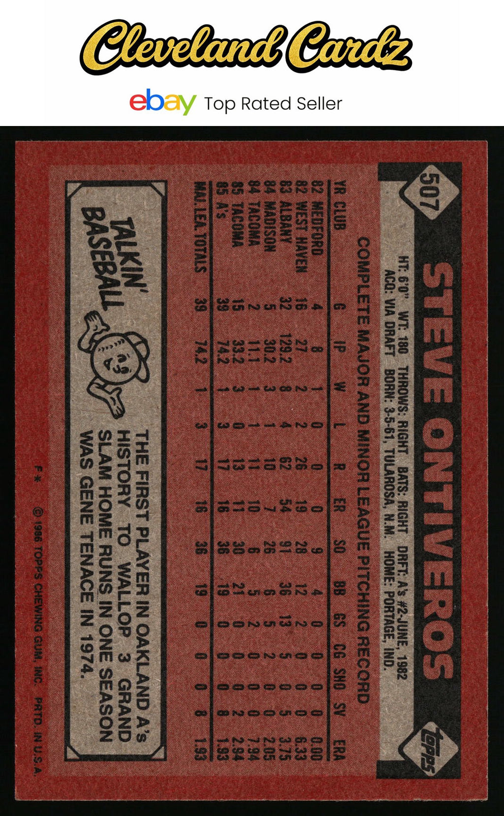 1986 Topps #507 Steve Ontiveros RC