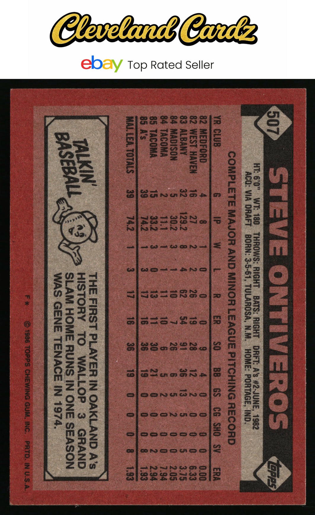 1986 Topps #507 Steve Ontiveros RC