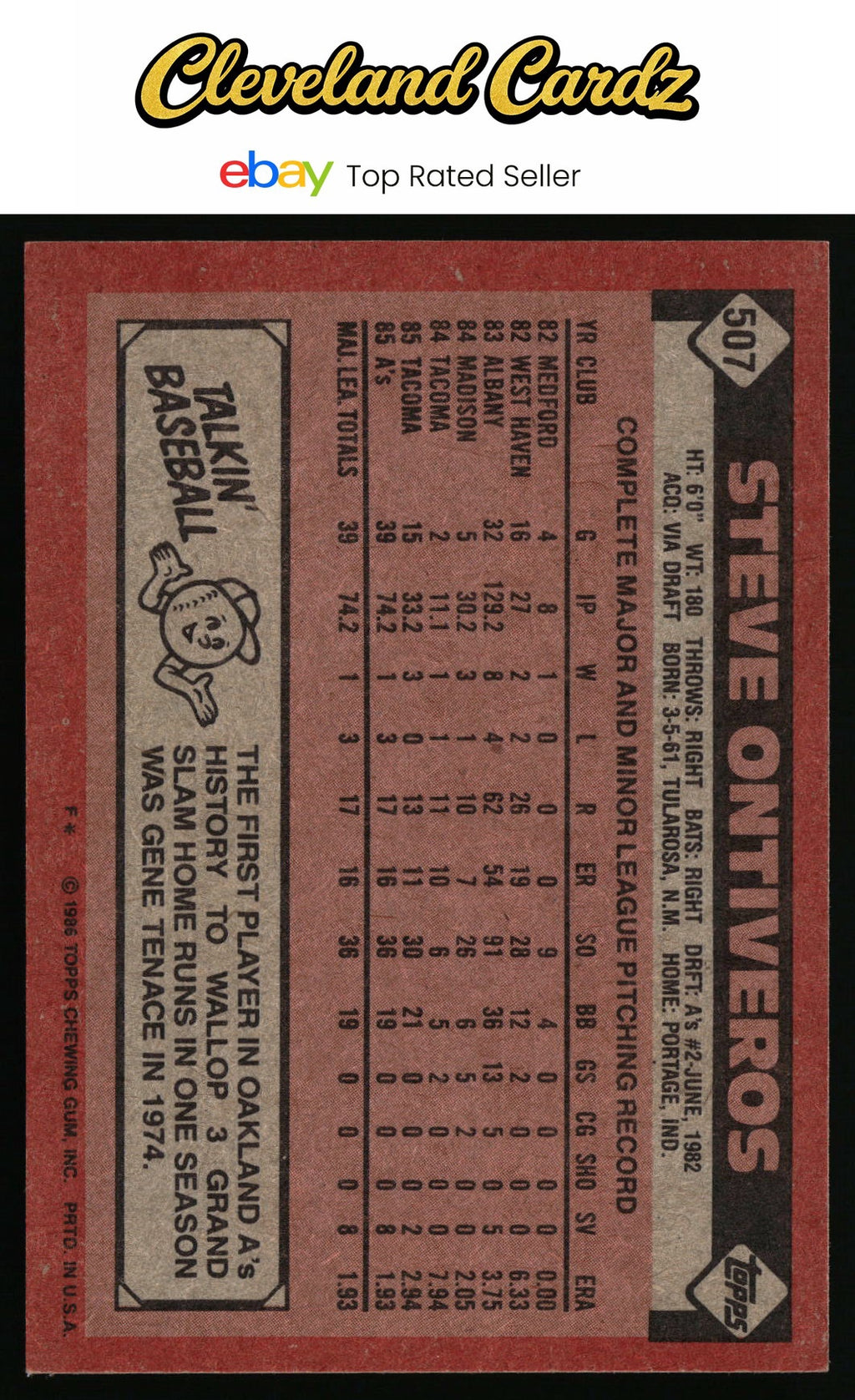 1986 Topps #507 Steve Ontiveros RC