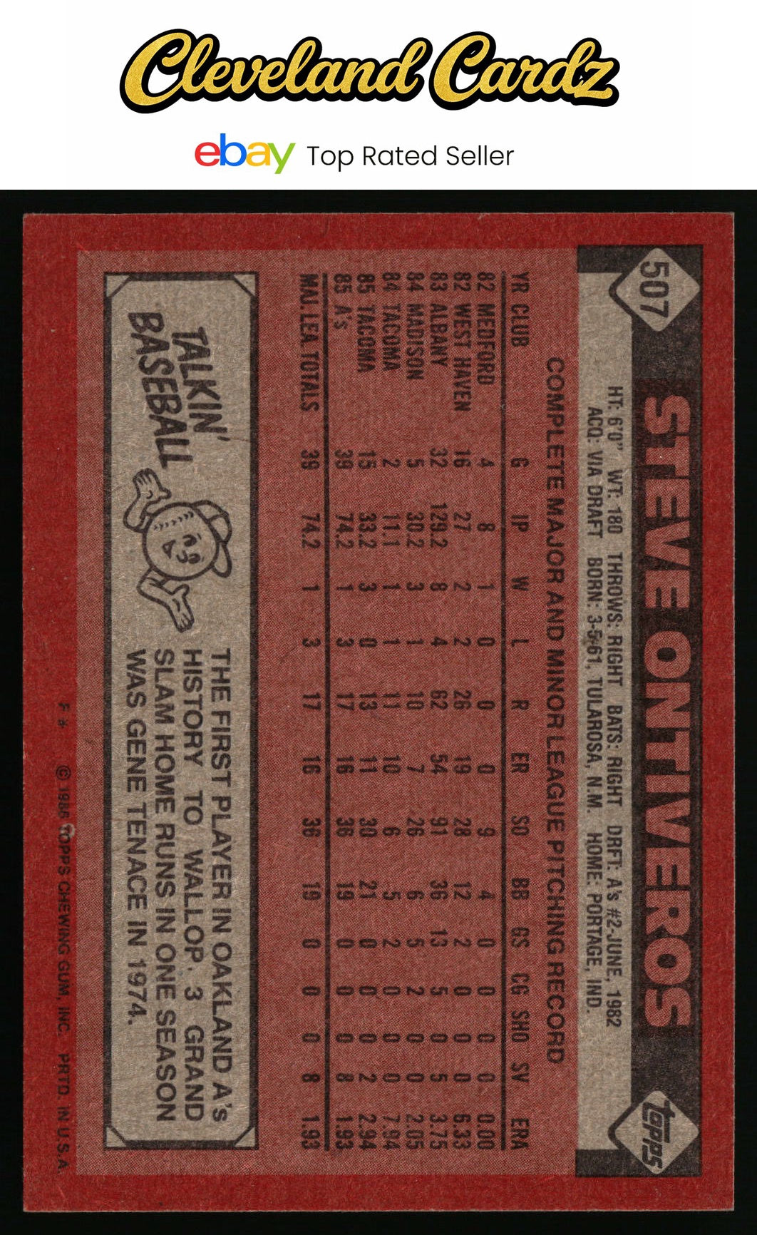 1986 Topps #507 Steve Ontiveros RC
