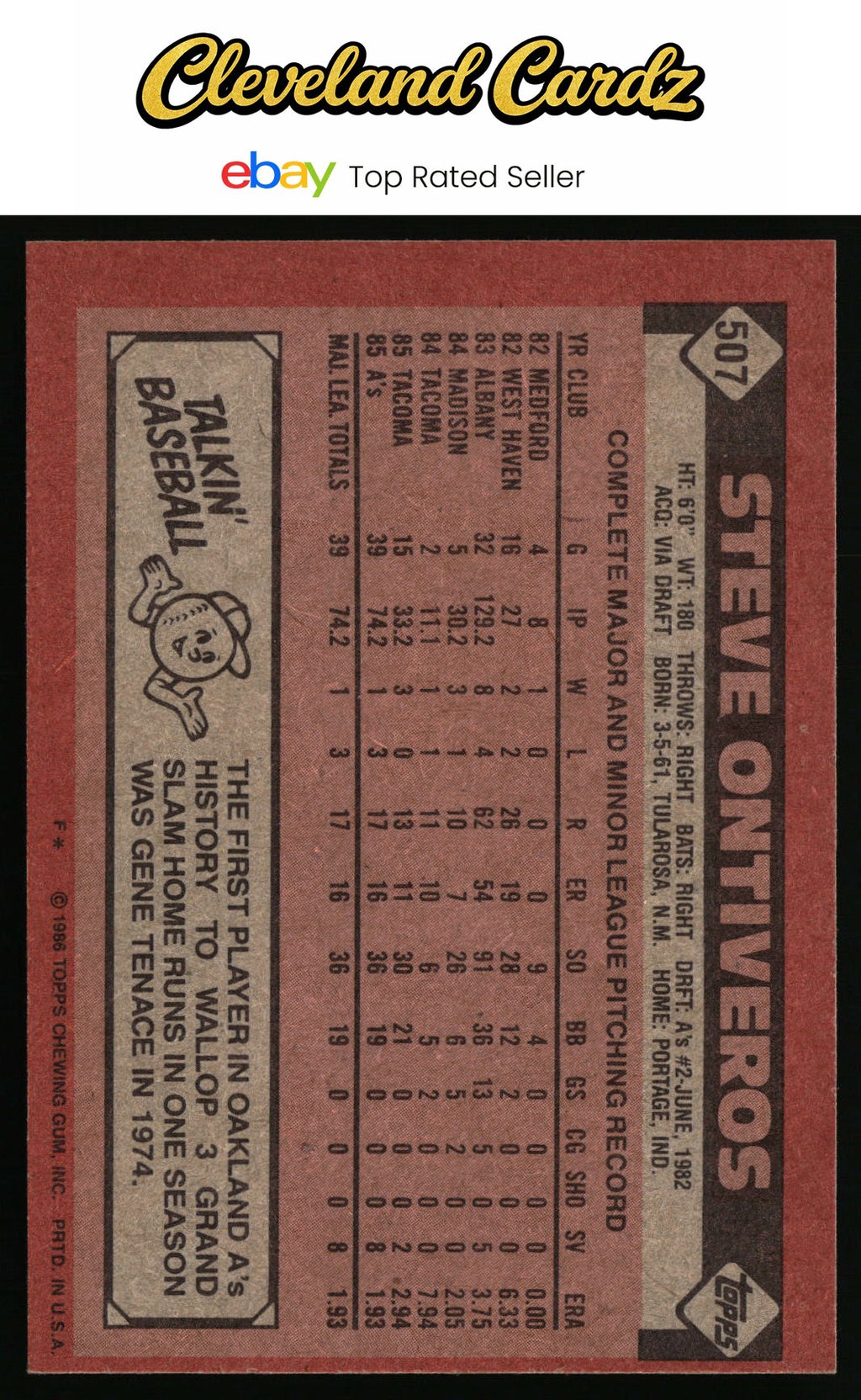 1986 Topps #507 Steve Ontiveros RC