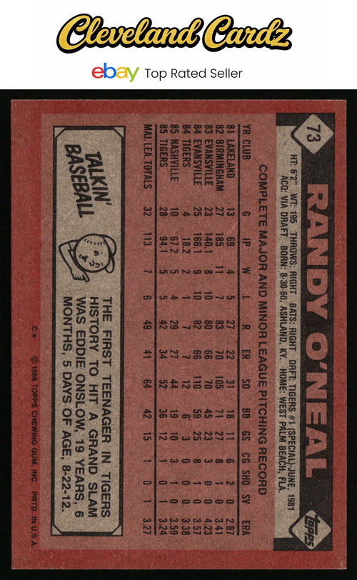 1986 Topps #73 Randy O'Neal