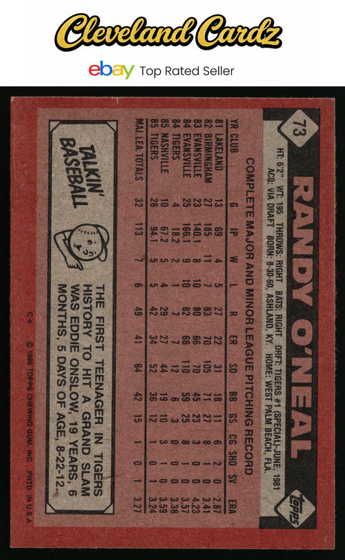 1986 Topps #73 Randy O'Neal
