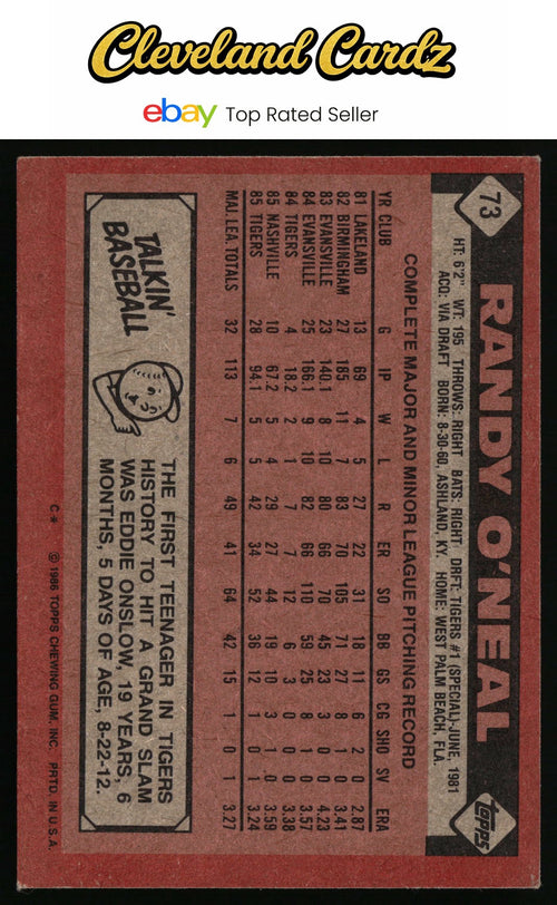 1986 Topps #73 Randy O'Neal