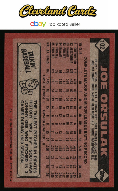 1986 Topps #102 Joe Orsulak RC