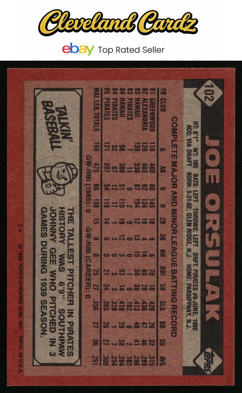 1986 Topps #102 Joe Orsulak RC