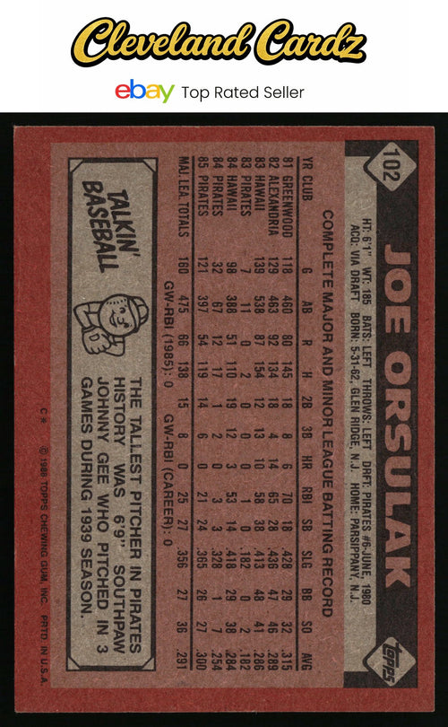 1986 Topps #102 Joe Orsulak RC