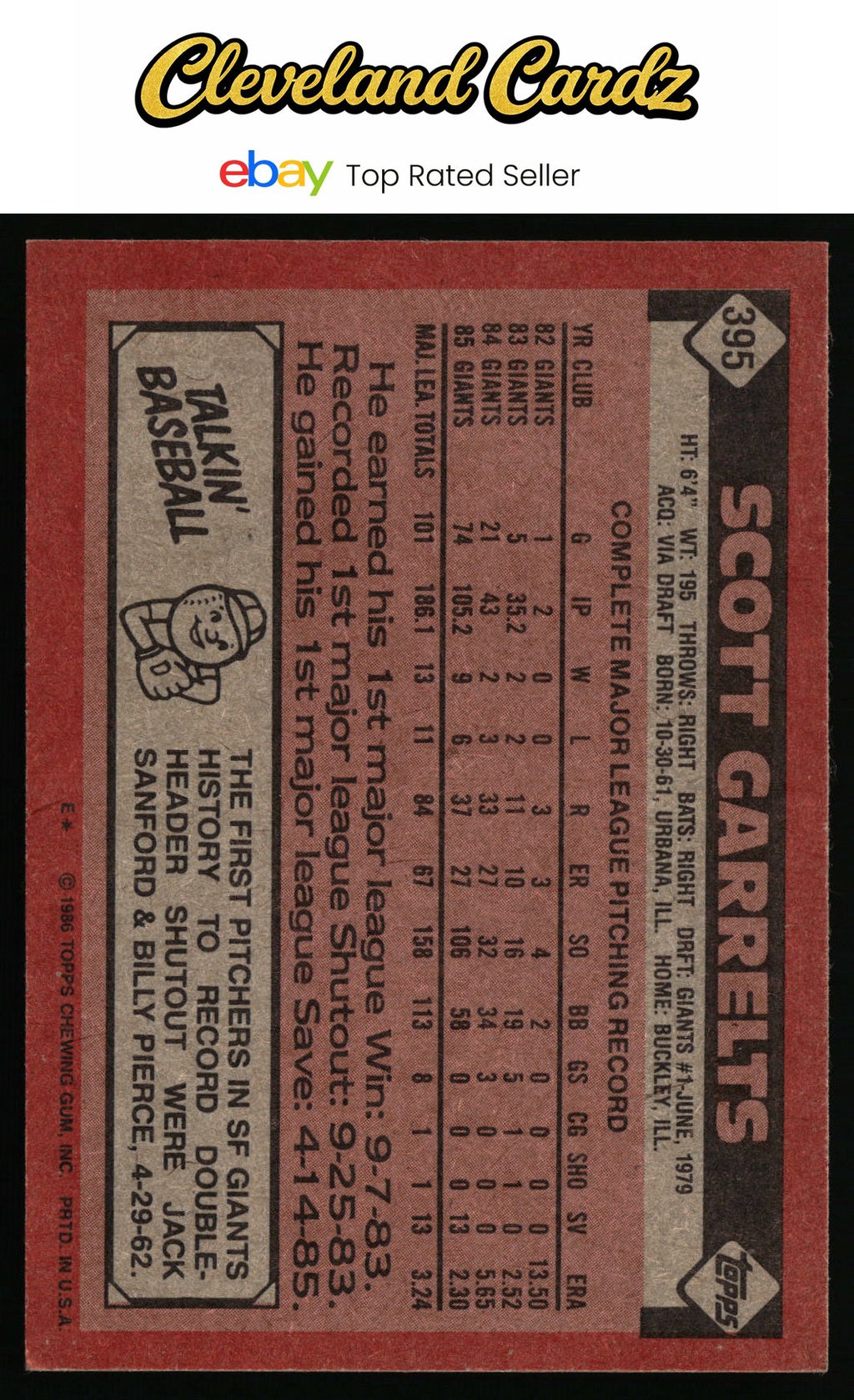 1986 Topps #395 Scott Garrelts