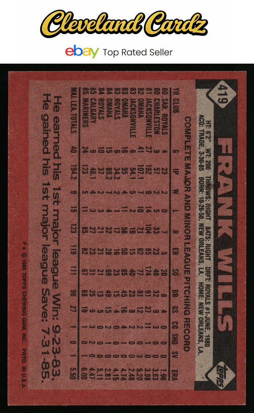 1986 Topps #419 Frank Wills RC