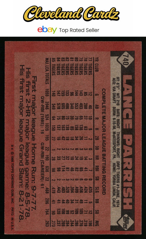 1986 Topps #740 Lance Parrish