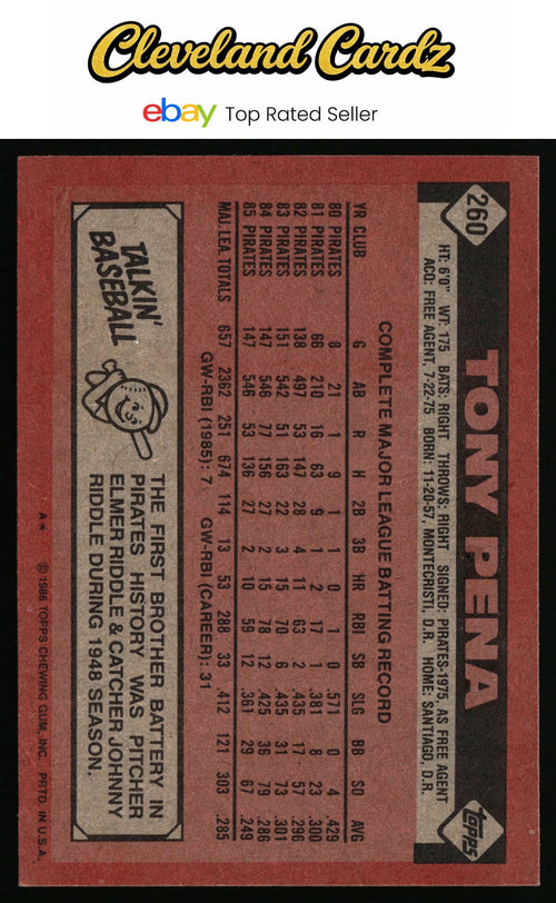 1986 Topps #260 Tony Pena