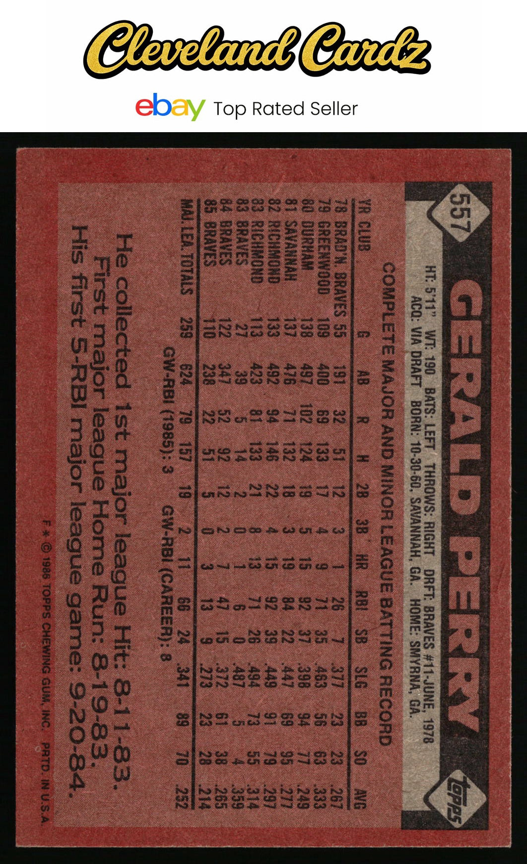 1986 Topps #557 Gerald Perry