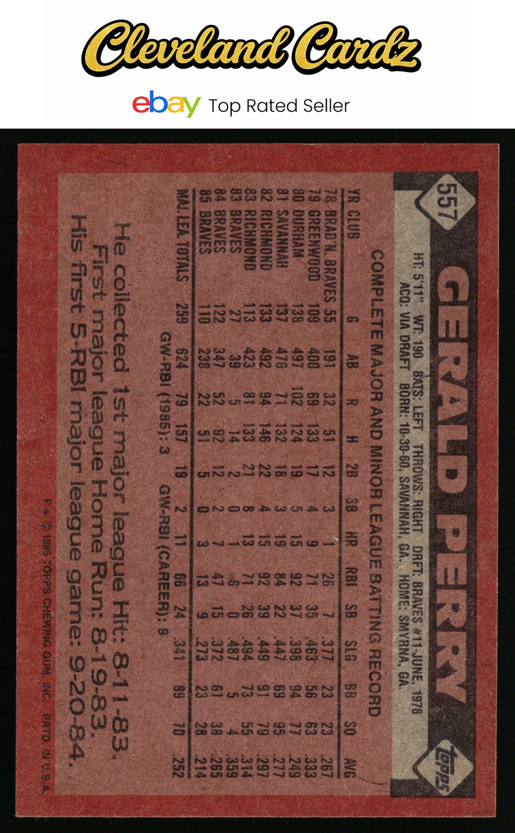 1986 Topps #557 Gerald Perry