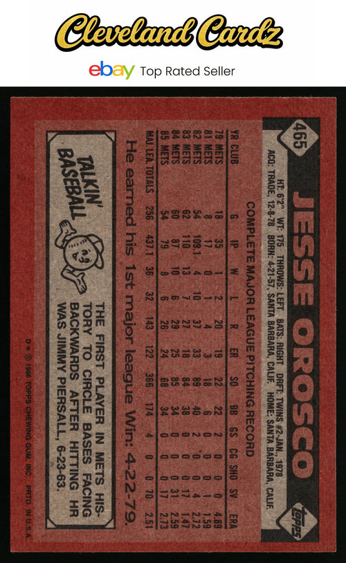 1986 Topps #465 Jesse Orosco