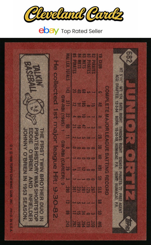 1986 Topps #682 Junior Ortiz
