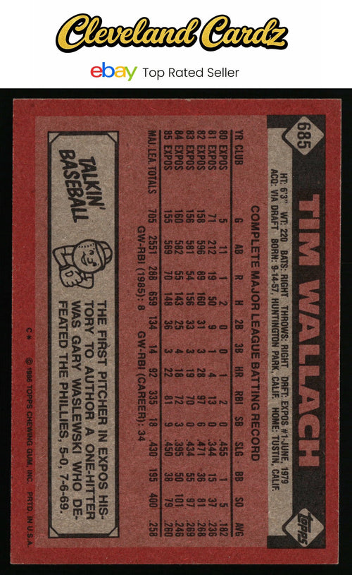 1986 Topps #685 Tim Wallach