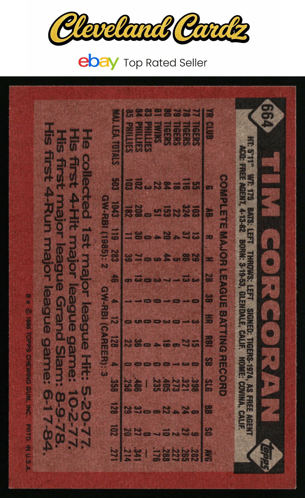 1986 Topps #664 Tim Corcoran