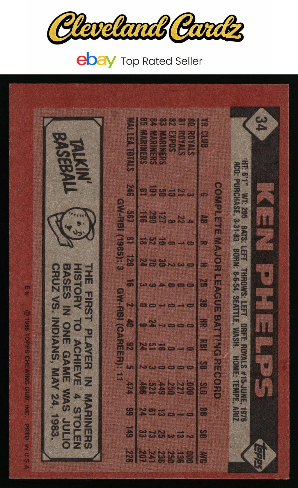 1986 Topps #34 Ken Phelps