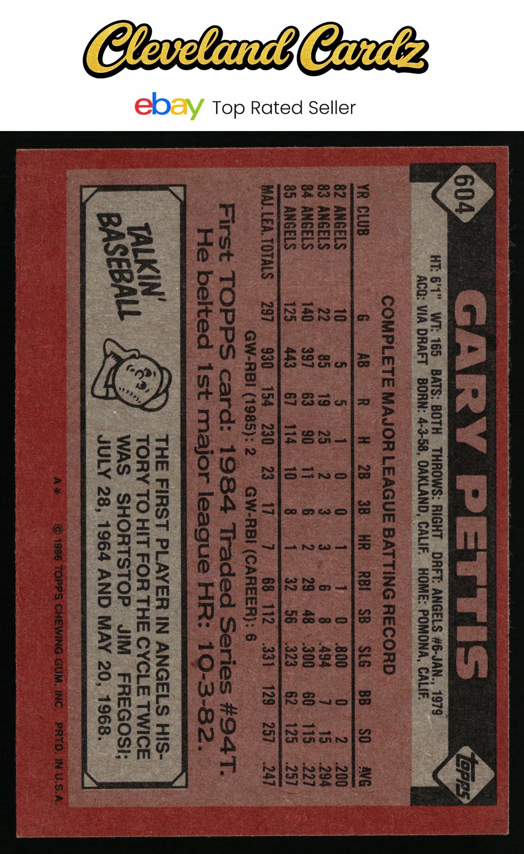 1986 Topps #604 Gary Pettis