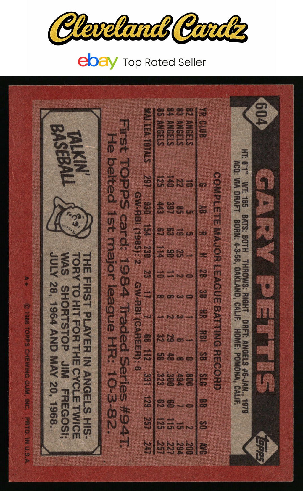 1986 Topps #604 Gary Pettis