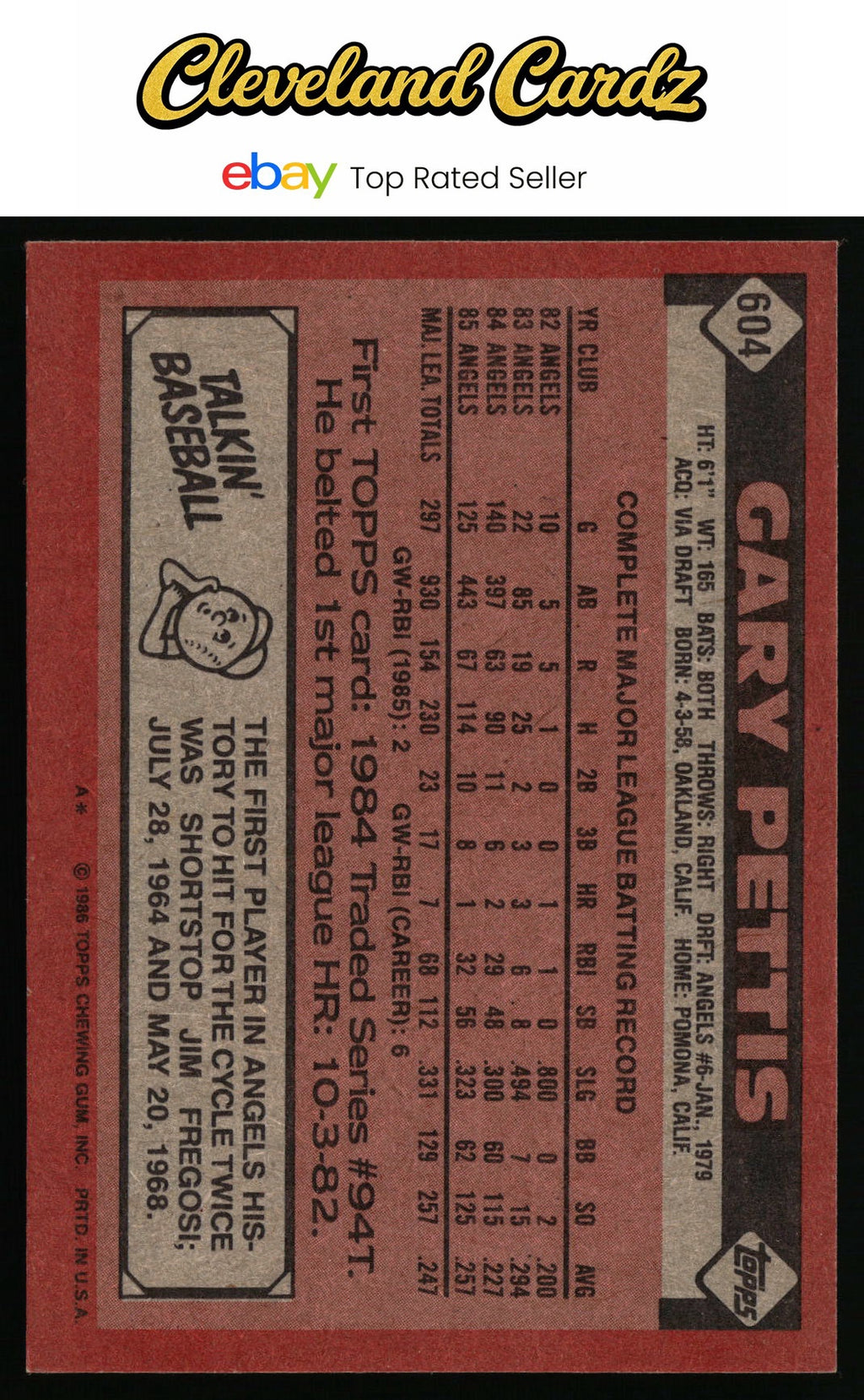 1986 Topps #604 Gary Pettis