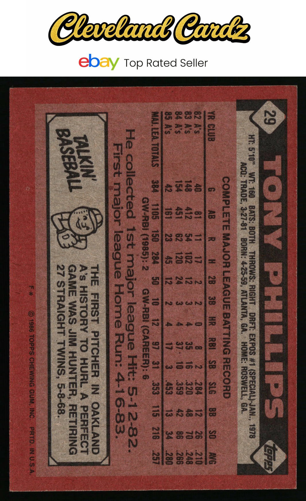 1986 Topps #29 Tony Phillips