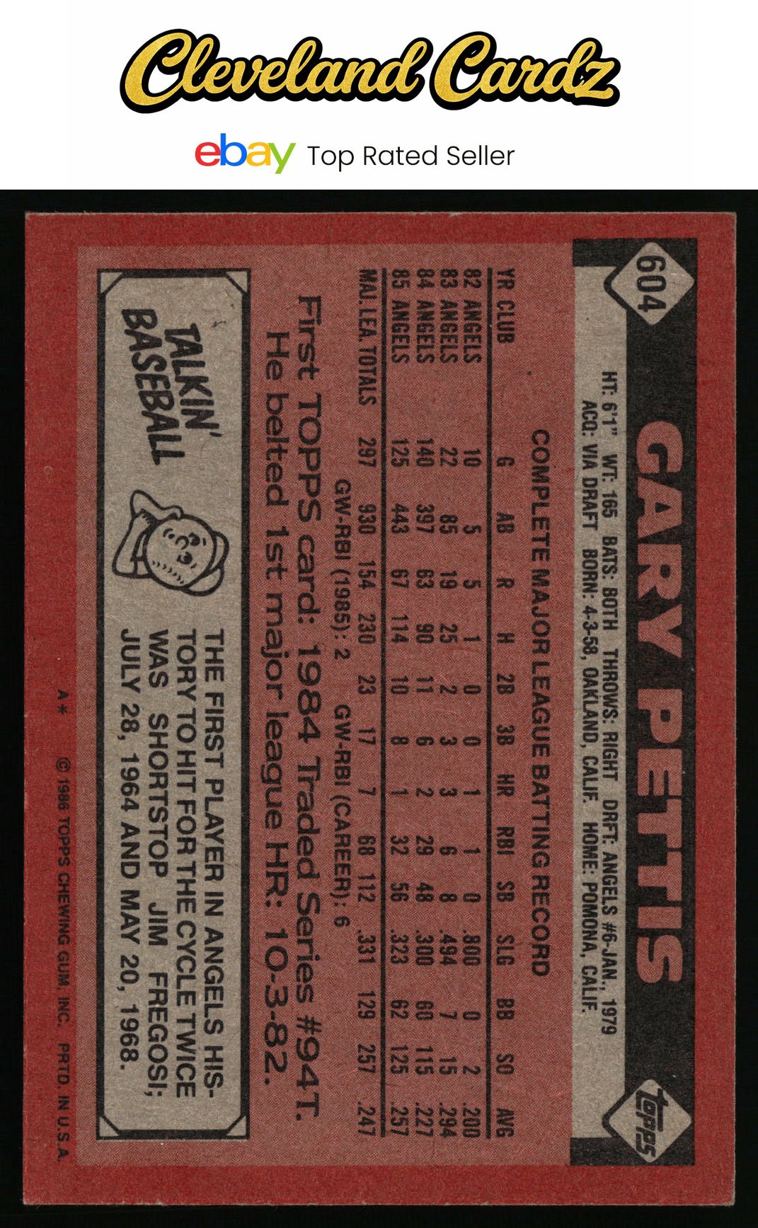 1986 Topps #604 Gary Pettis