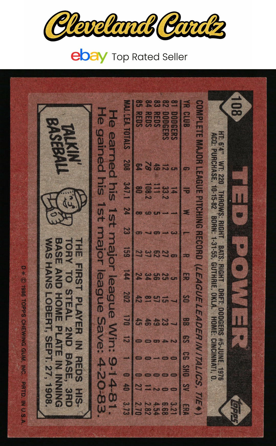 1986 Topps #108 Ted Power