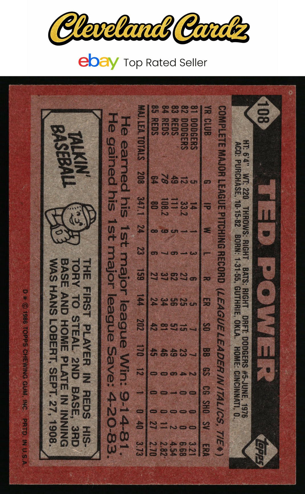 1986 Topps #108 Ted Power