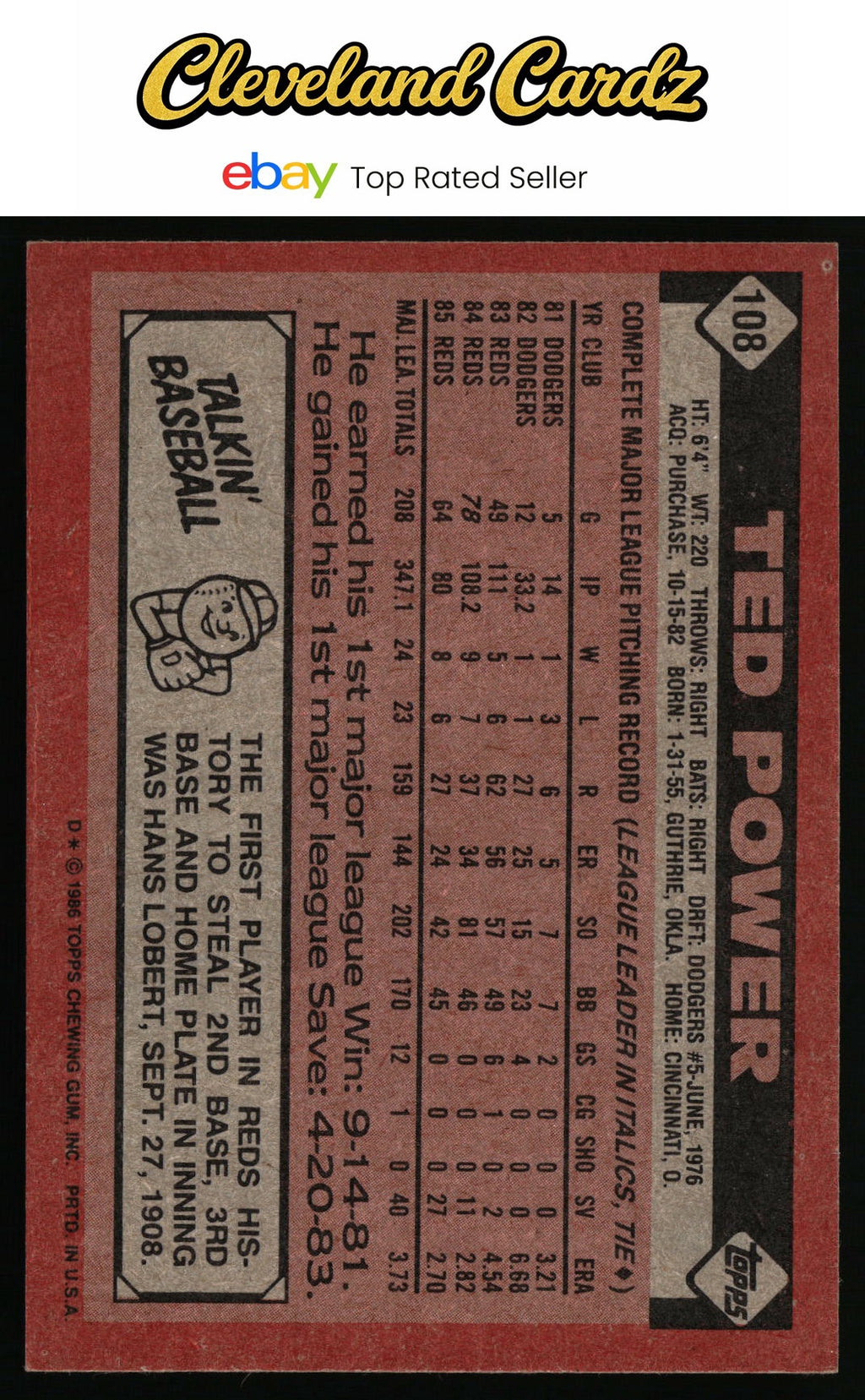 1986 Topps #108 Ted Power