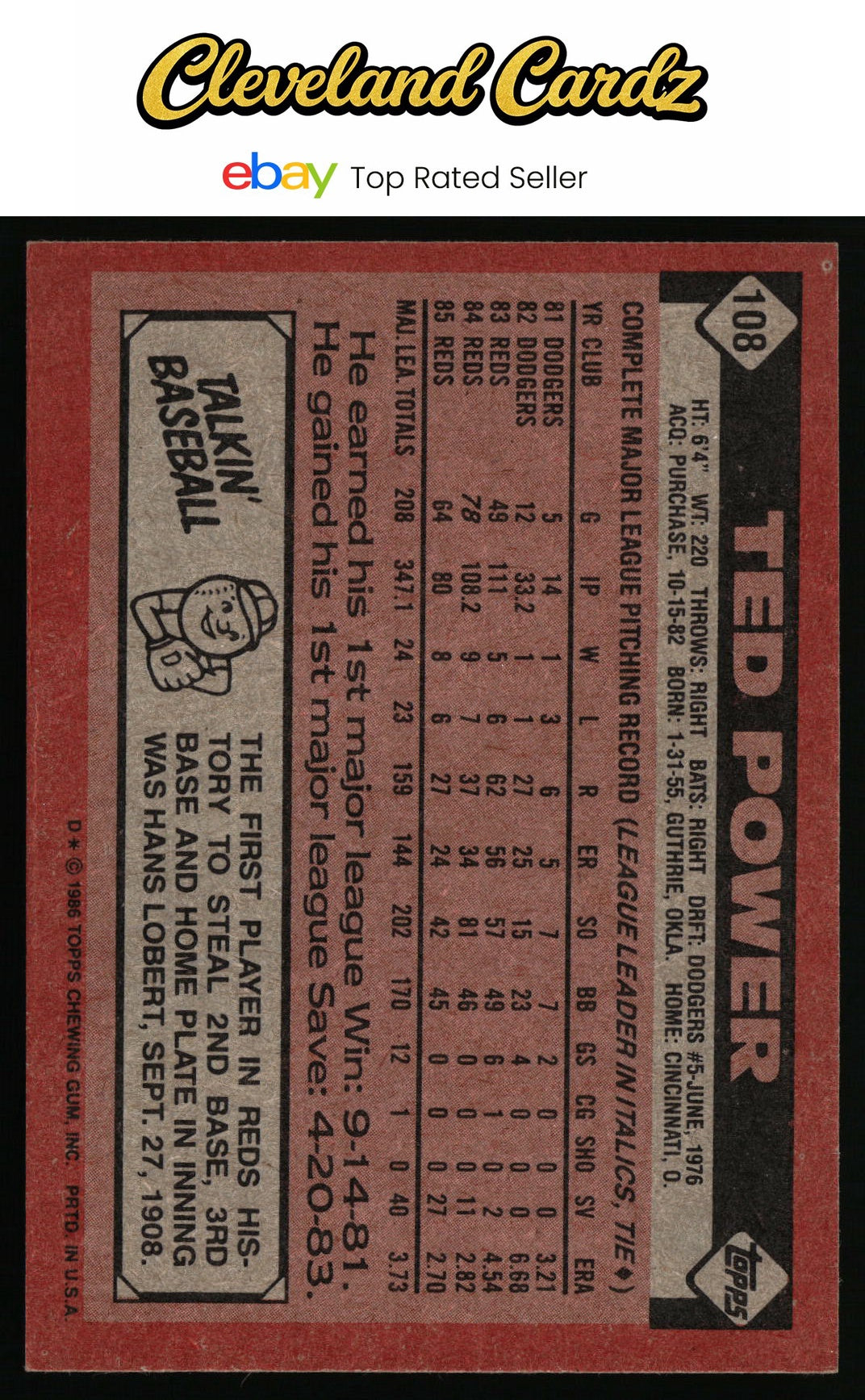 1986 Topps #108 Ted Power