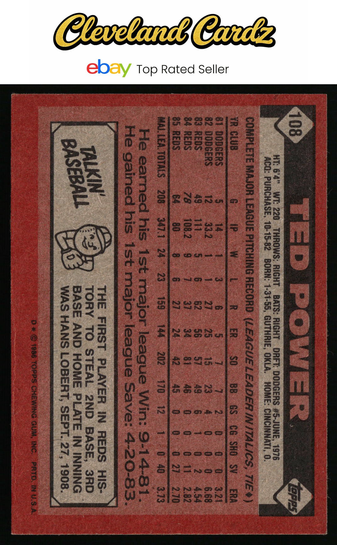 1986 Topps #108 Ted Power