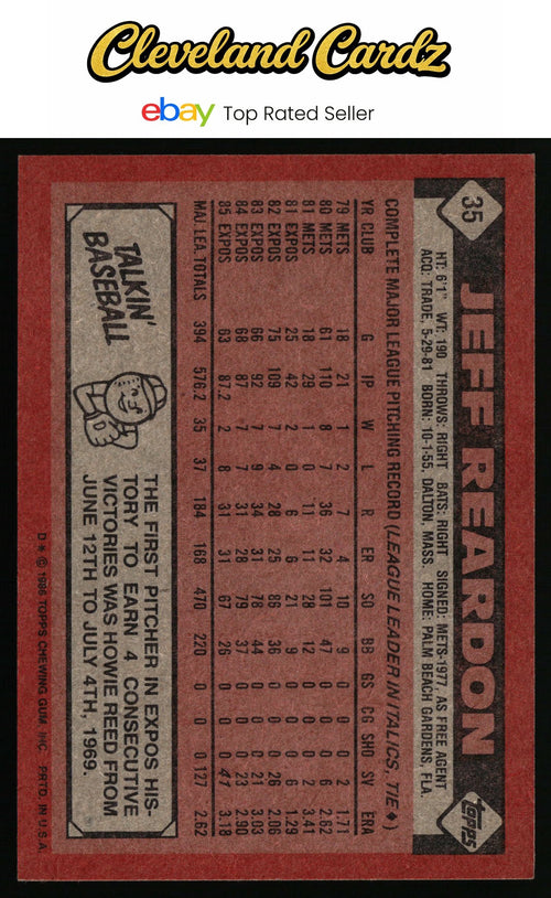 1986 Topps #35 Jeff Reardon