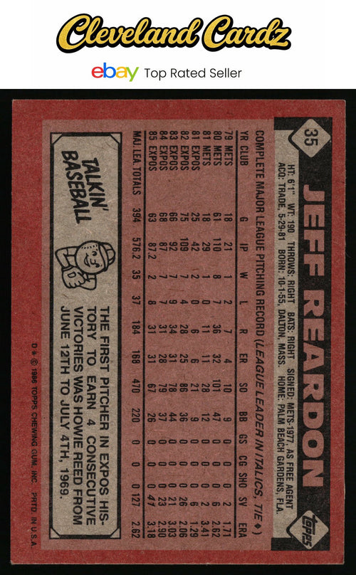1986 Topps #35 Jeff Reardon