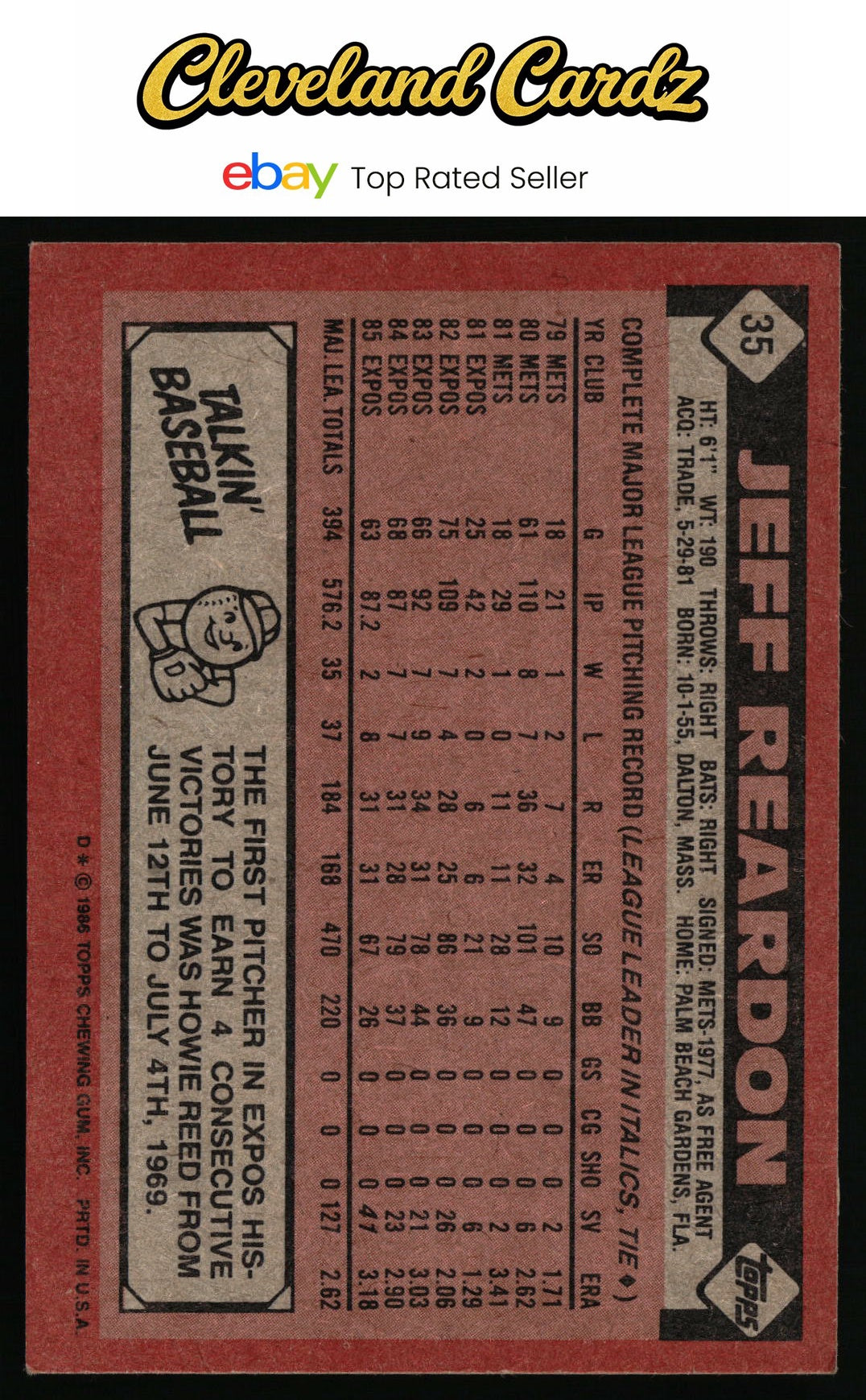 1986 Topps #35 Jeff Reardon
