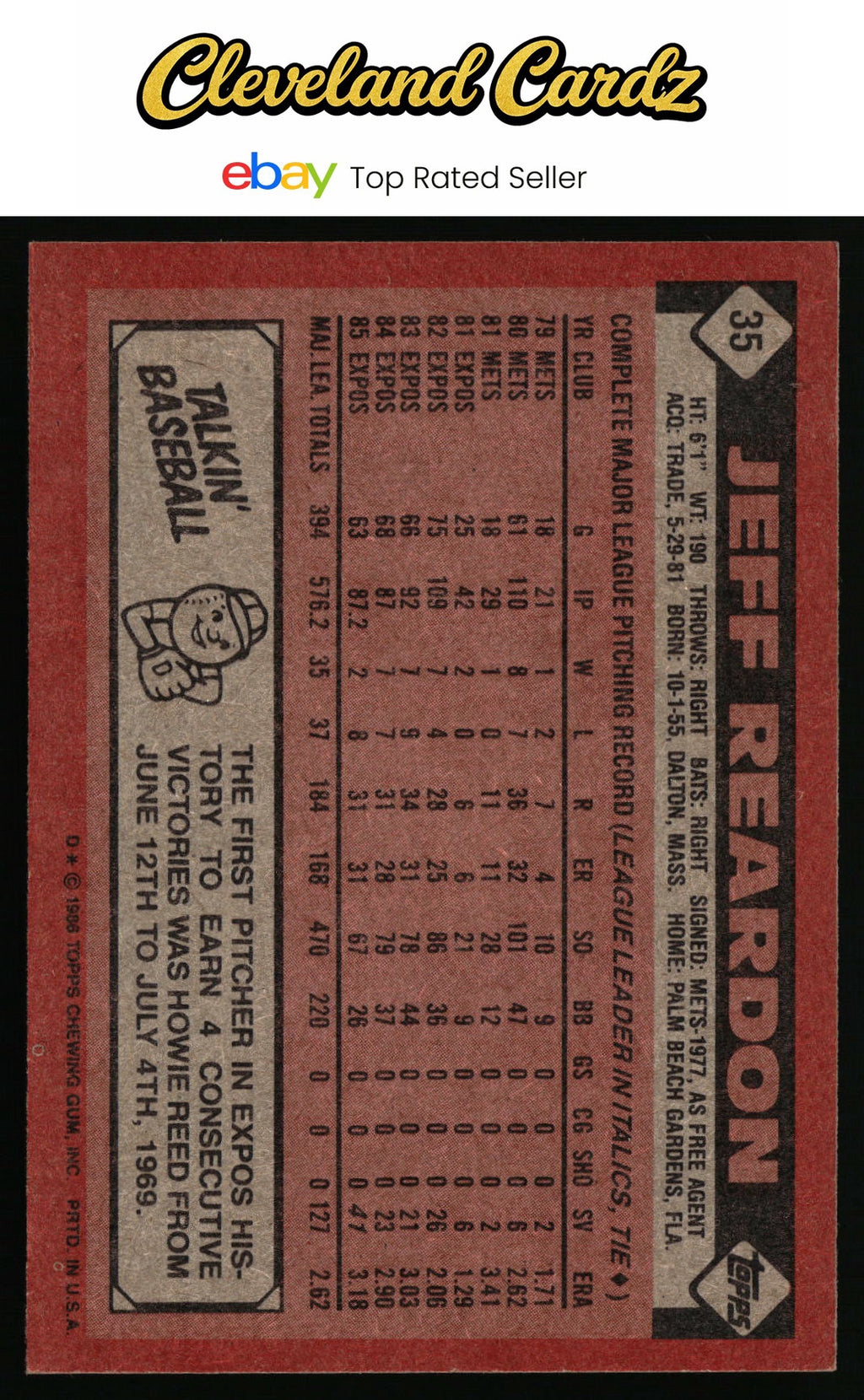1986 Topps #35 Jeff Reardon