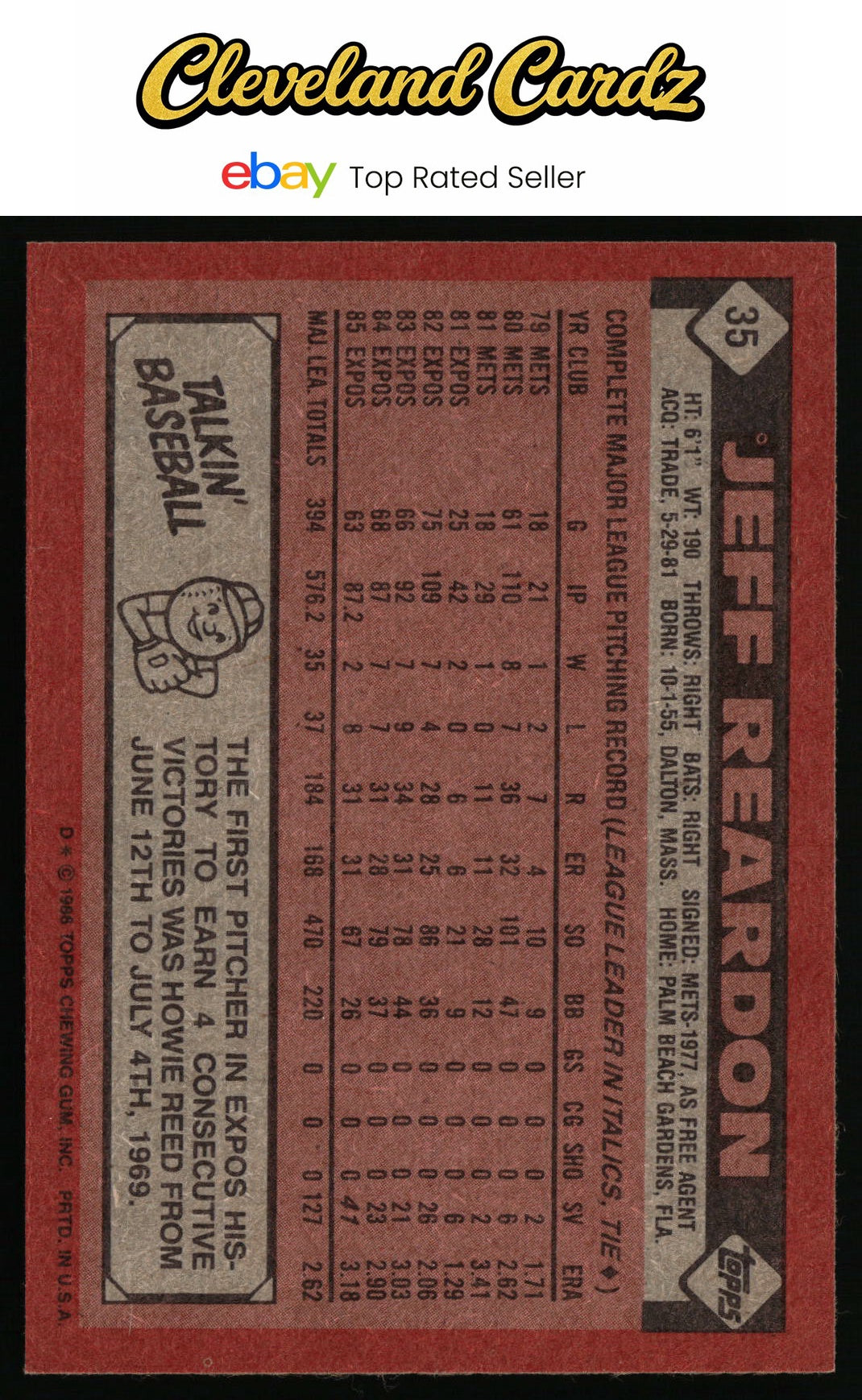 1986 Topps #35 Jeff Reardon